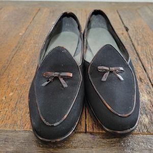 Stuart Weitzman Venetian Black Tortoise Shell Trim Classic Loafers